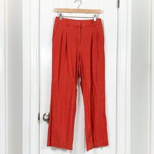 House Of Harlow 1960 Womens 4 Linen Blend Orange Straight Leg Pants Mini…